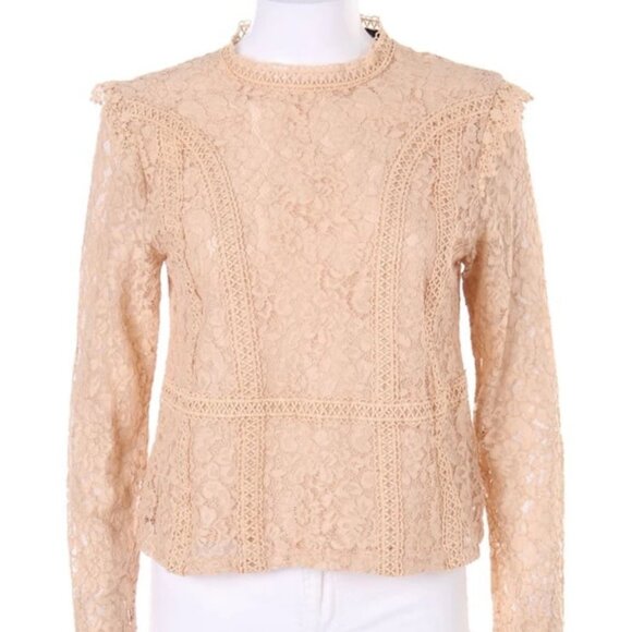 Zara long sleeve nude floral lace cropped top with zippered closure  | worn once - Picture 5 of 12